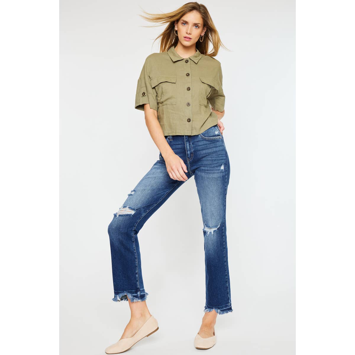 KanCan Frayed Crop Jean