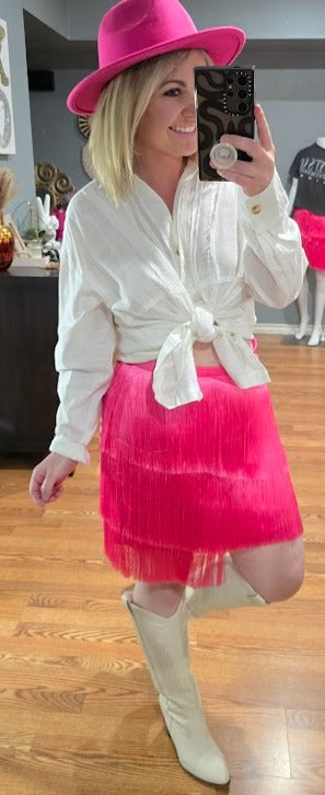 Asymmetrical Tiered Fringe Western Mini Skirt