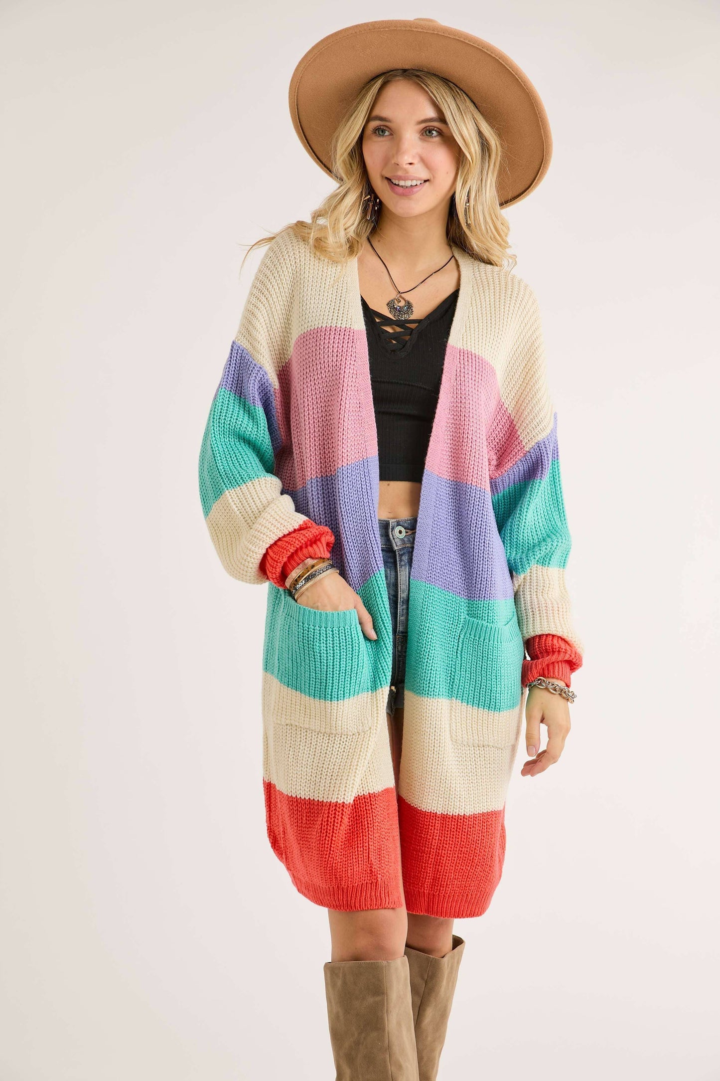 OPEN STRIPED CARDIGAN