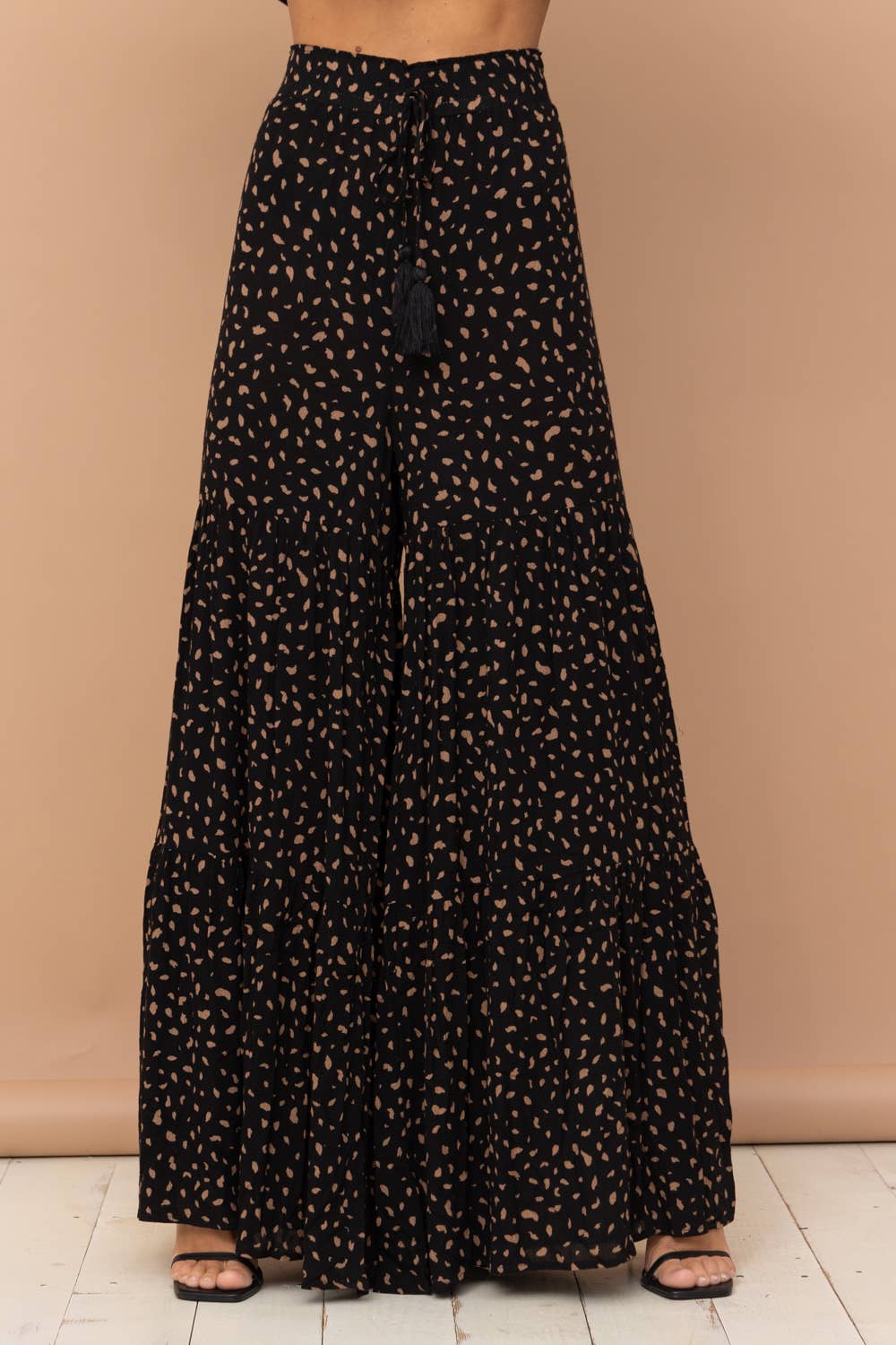 Dalmatian Print Tiered Palazzo Wide Leg Pants