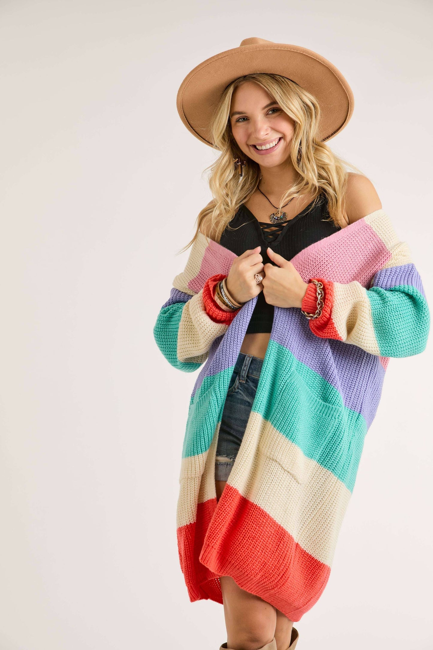 OPEN STRIPED CARDIGAN