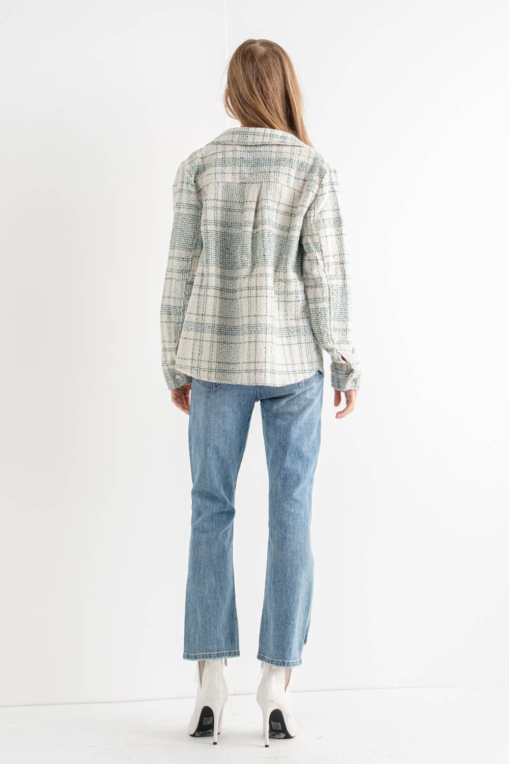 Brush Boucle Plaid Shirt Jacket