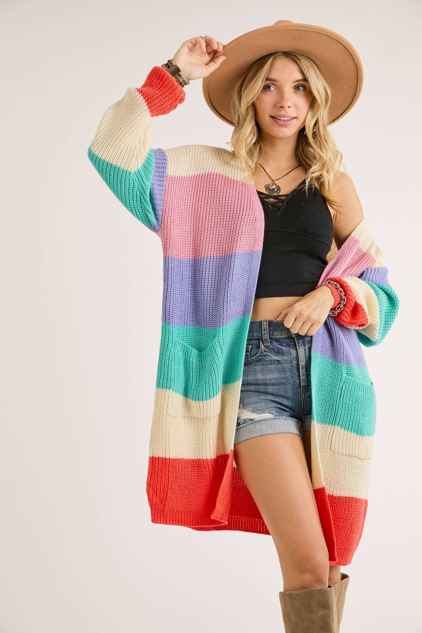 OPEN STRIPED CARDIGAN