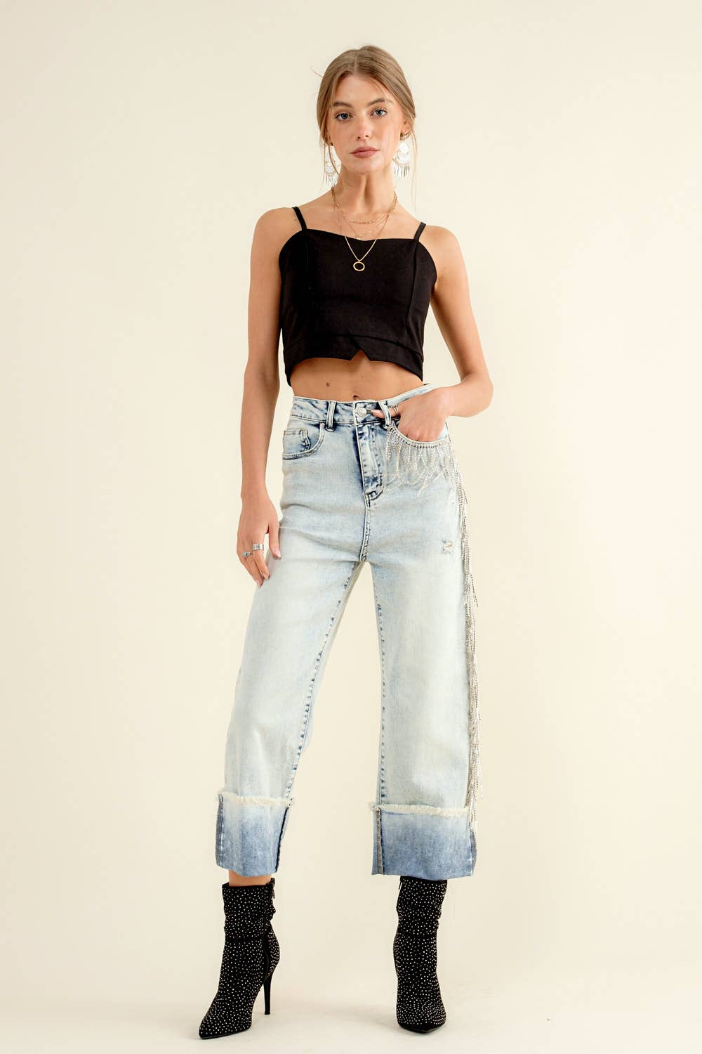 Rhinestone Fringe Denim Jeans