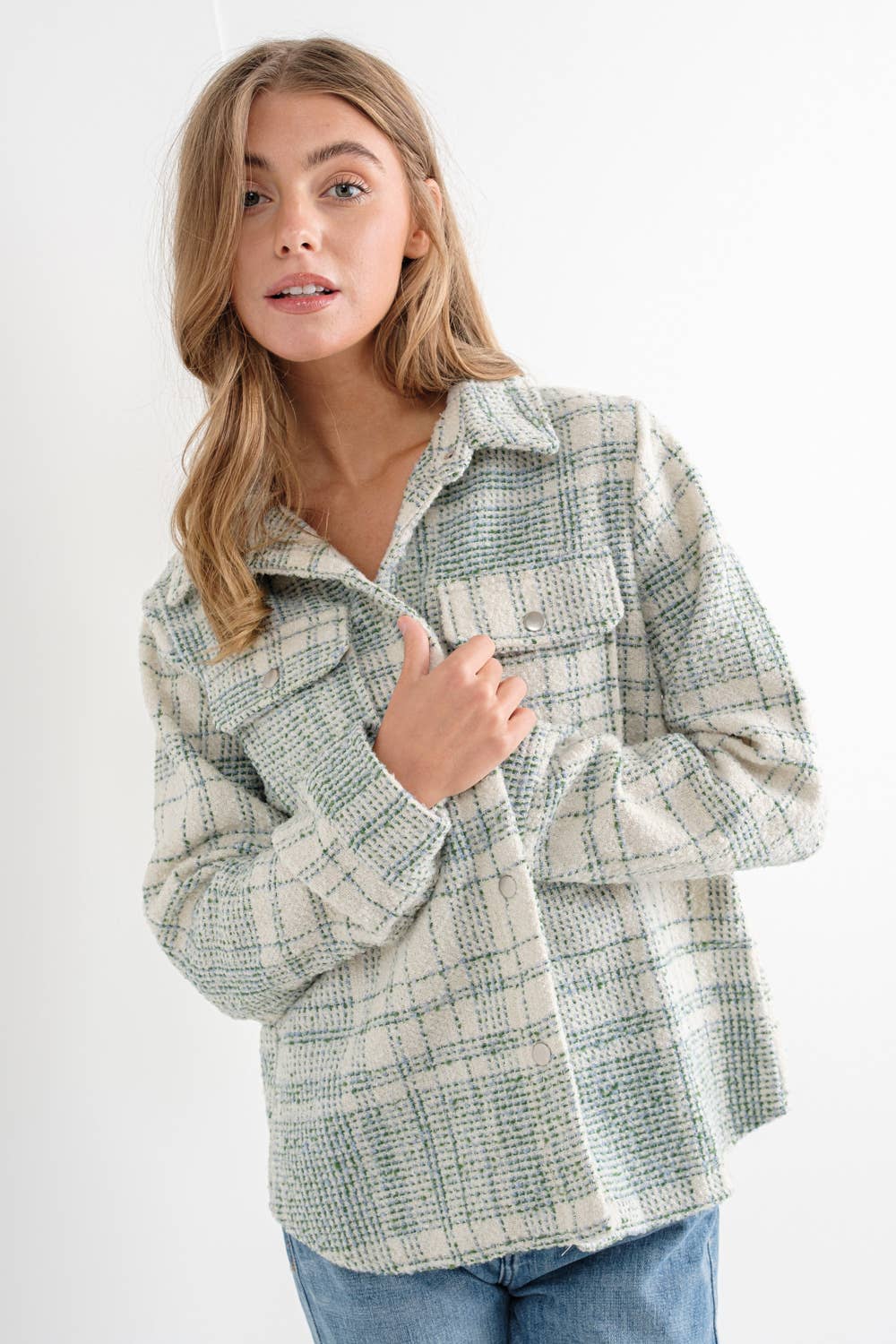 Brush Boucle Plaid Shirt Jacket