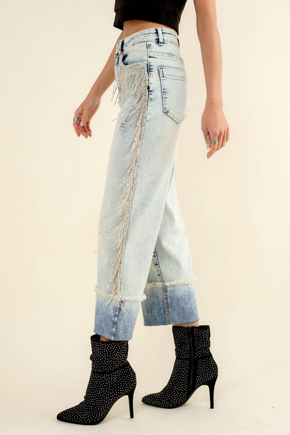 Rhinestone Fringe Denim Jeans