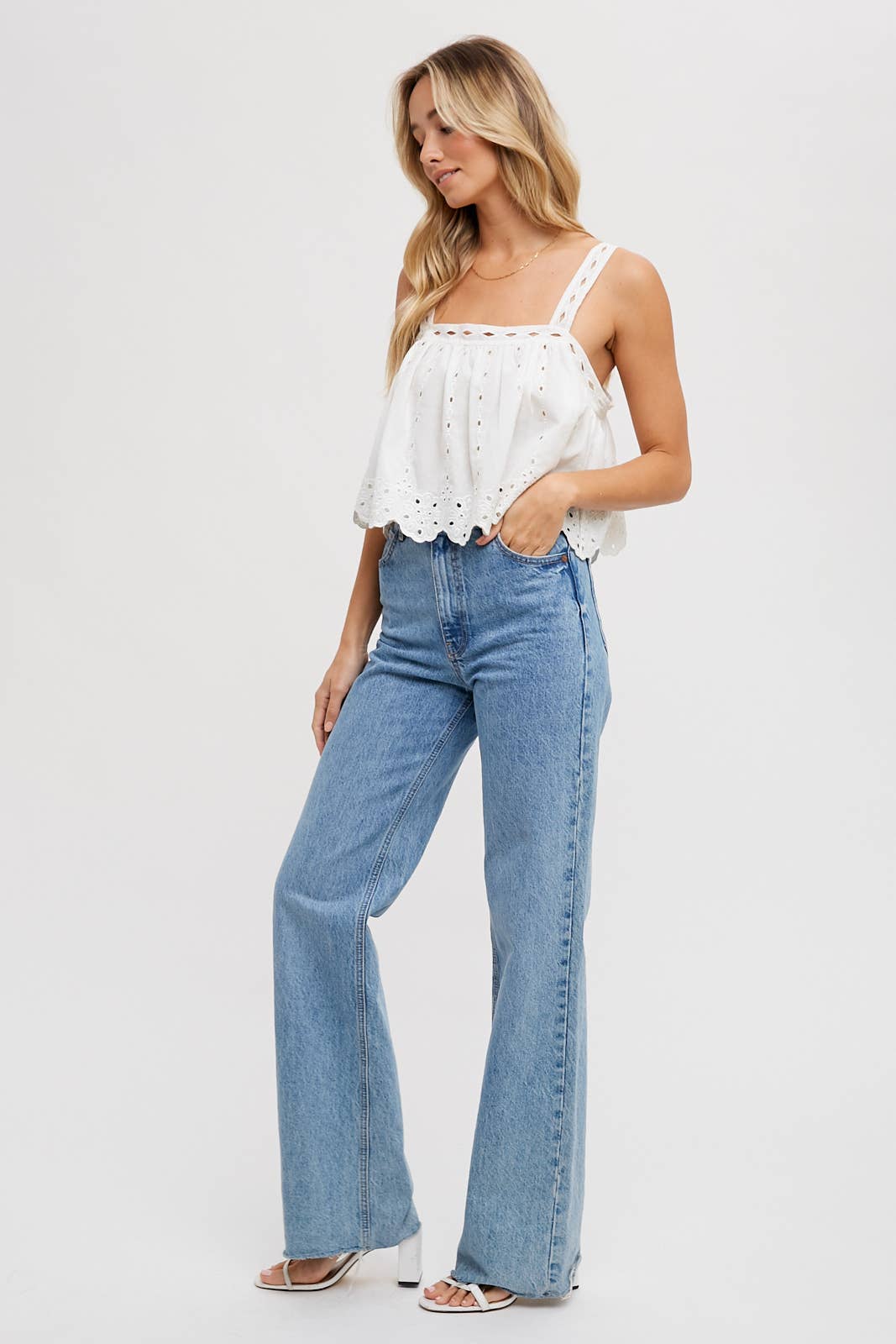 EYELET CROPPED CAMI TOP