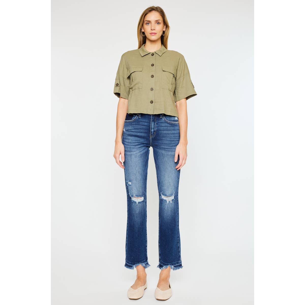 KanCan Frayed Crop Jean