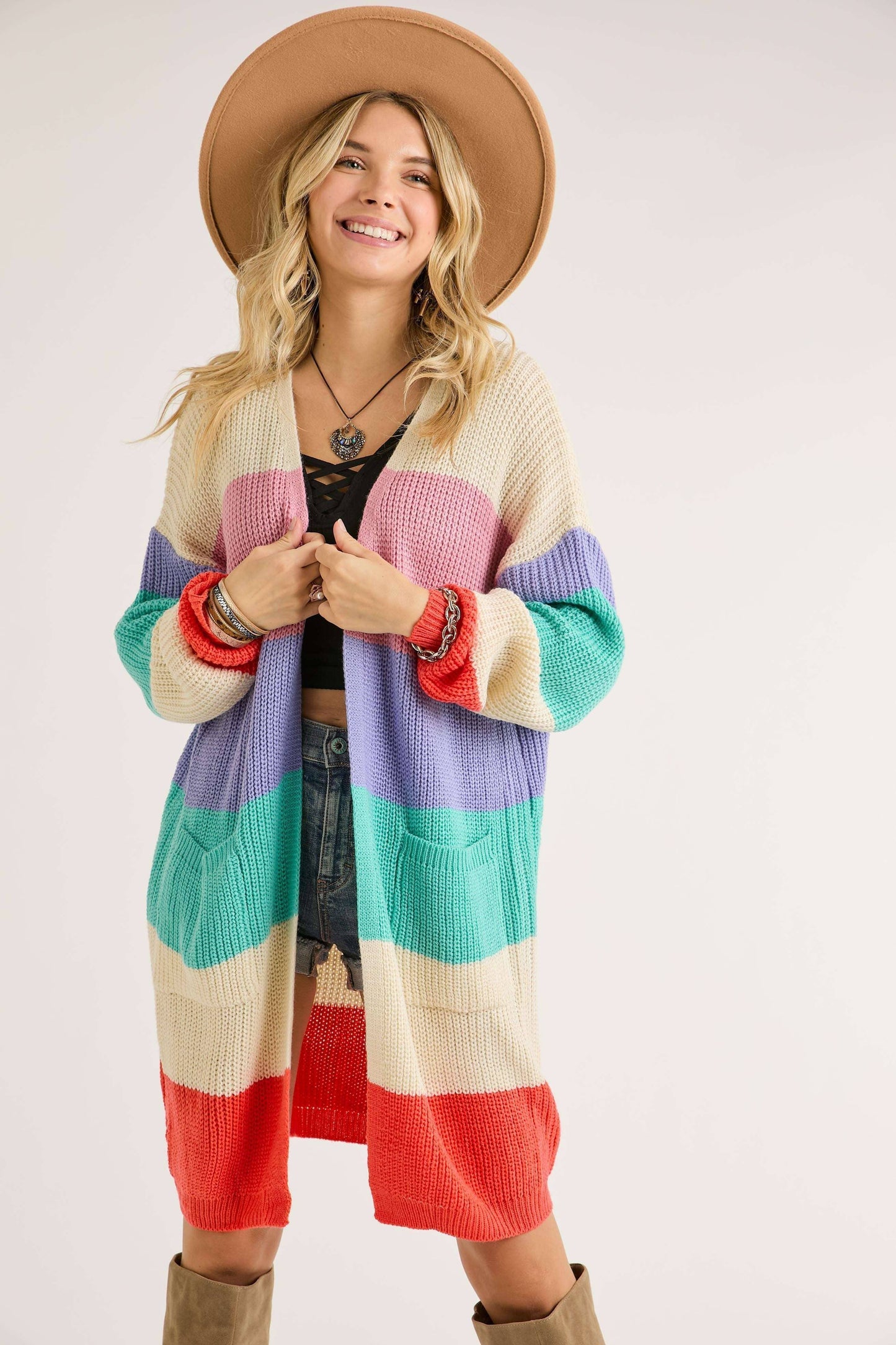 OPEN STRIPED CARDIGAN