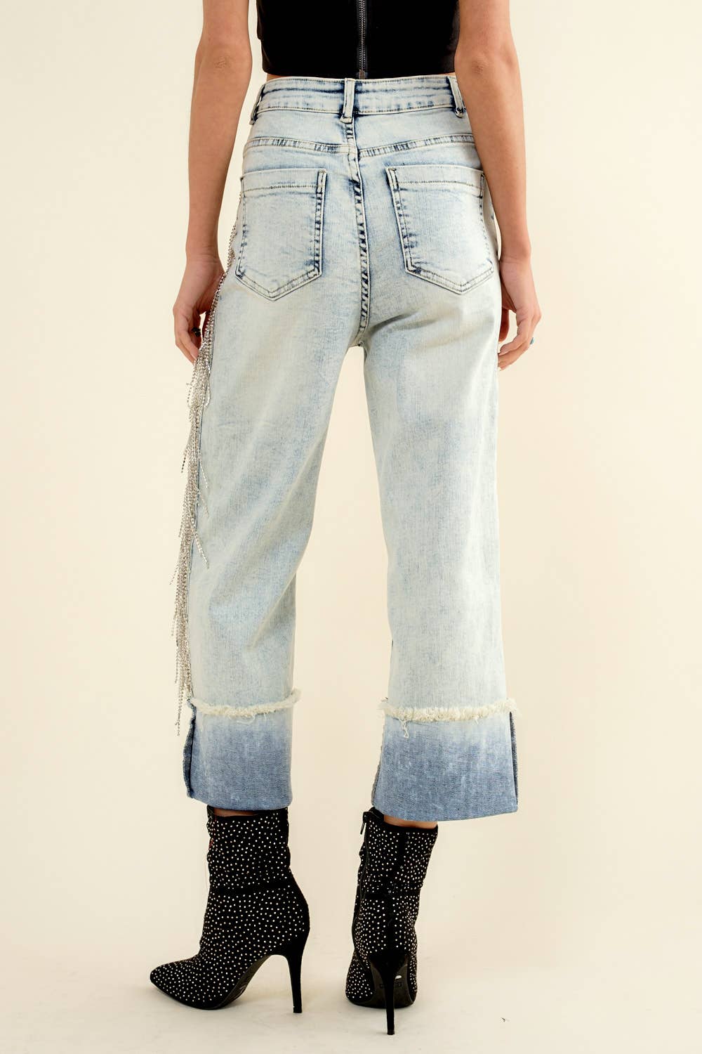 Rhinestone Fringe Denim Jeans