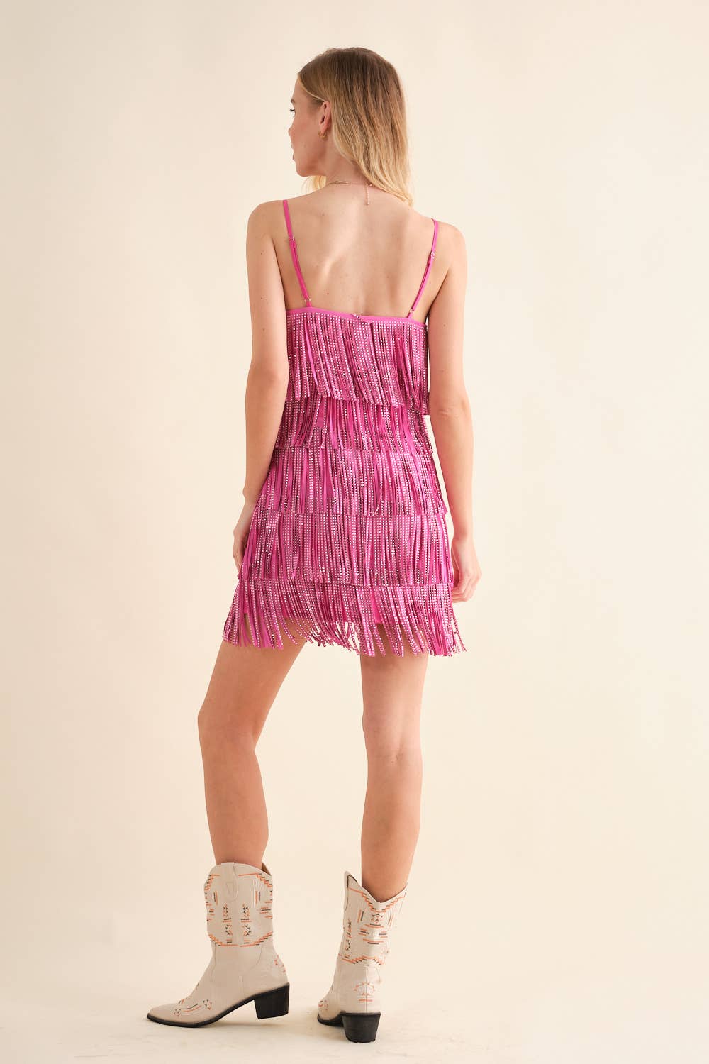 Tiered Studded Fringe Cami Western Mini Dress