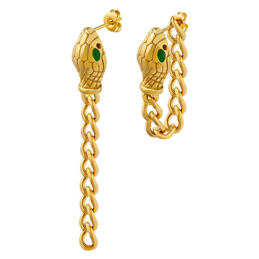 18K Gold Chain Snake Stud Earrings