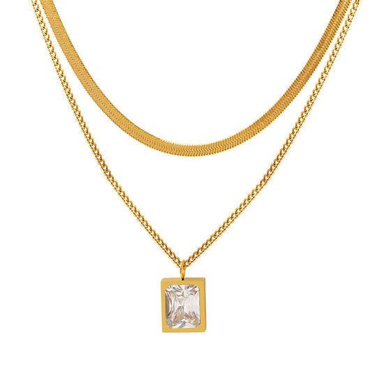 18K Gold Layered Square CZ Necklace