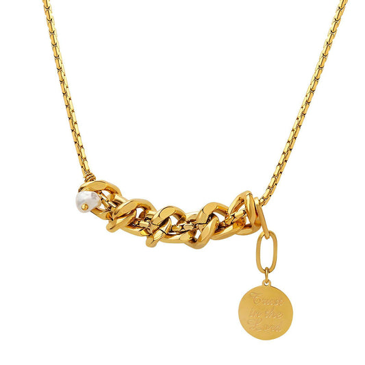 18K Gold Chunky Trust in the Lord Charm Necklace