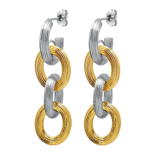 18K Gold Mixed Metal Link Earrings