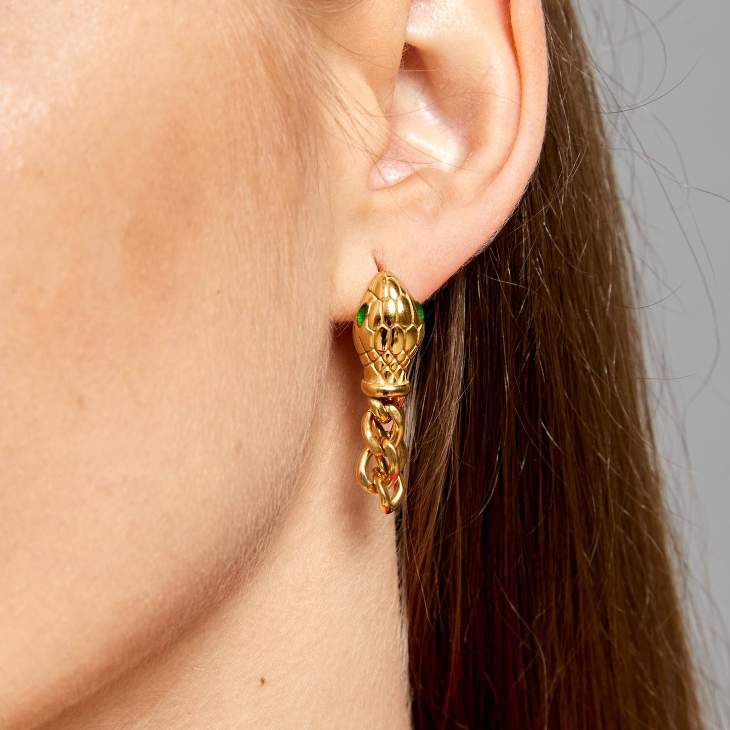 18K Gold Chain Snake Stud Earrings