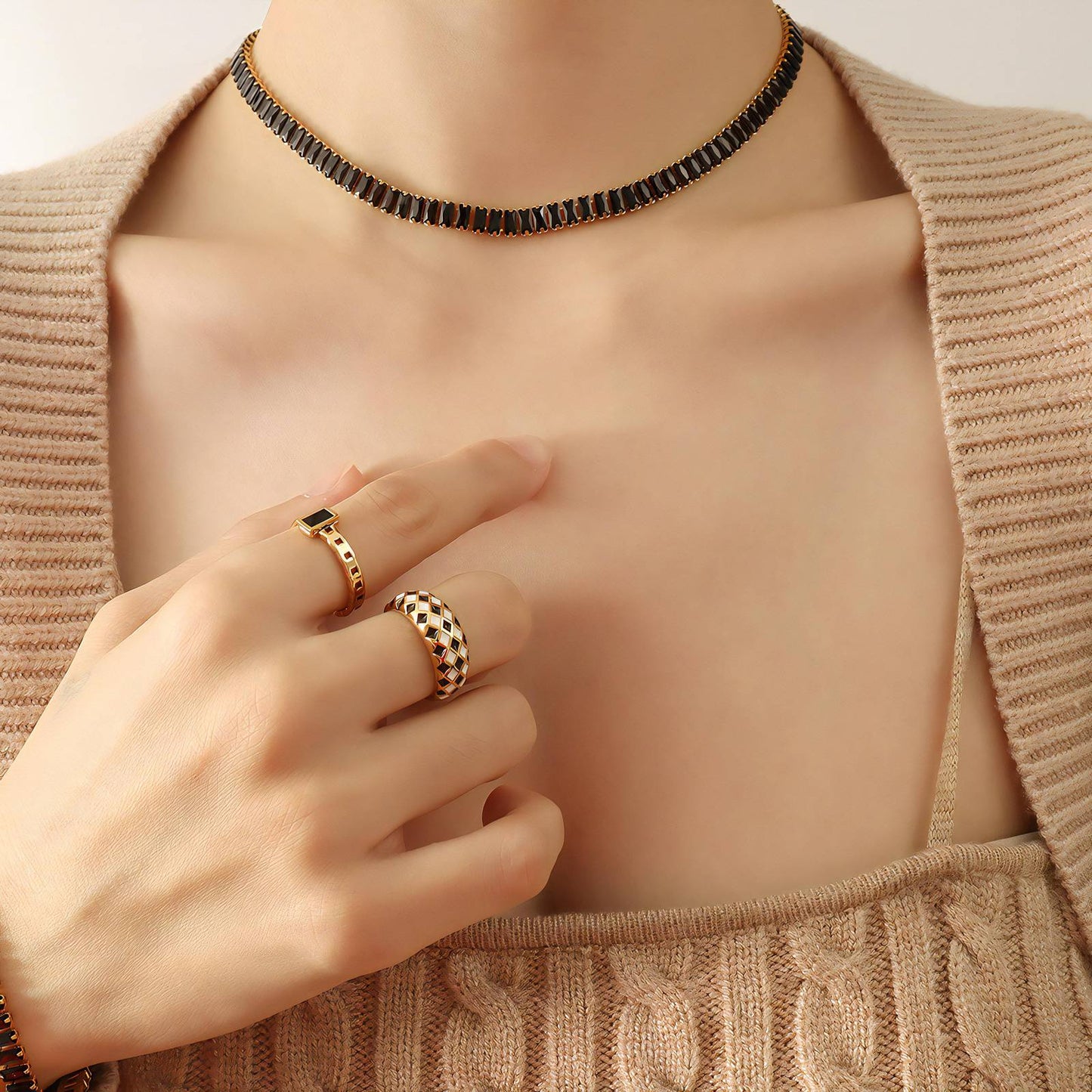 18K Gold Black Tennis Necklace