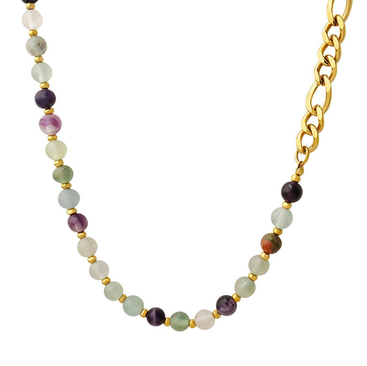 18K Gold Chain Beaded Necklace