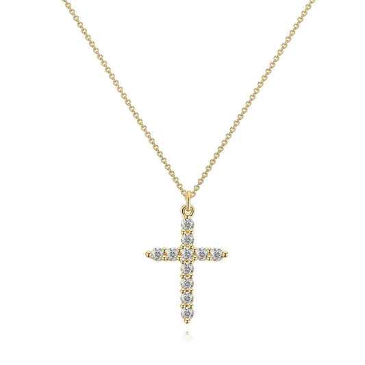 18K Gold CZ Cross Necklace