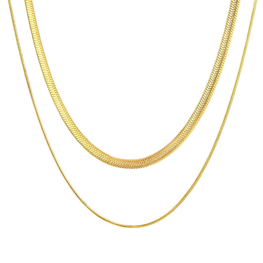 18K Gold Double Snake Chain Necklace