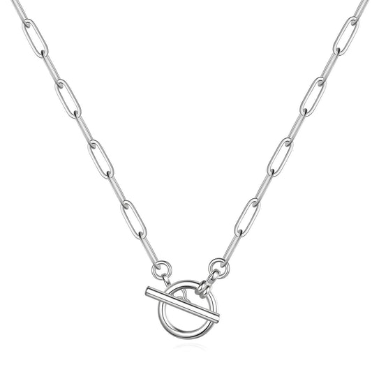 Stainless Steel Paperclip Toggle Necklace